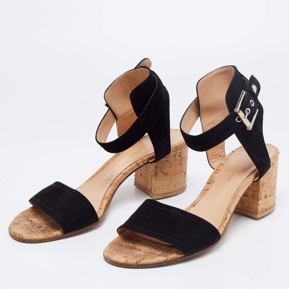 Gianvito Rossi black suede and cork heeled sandals